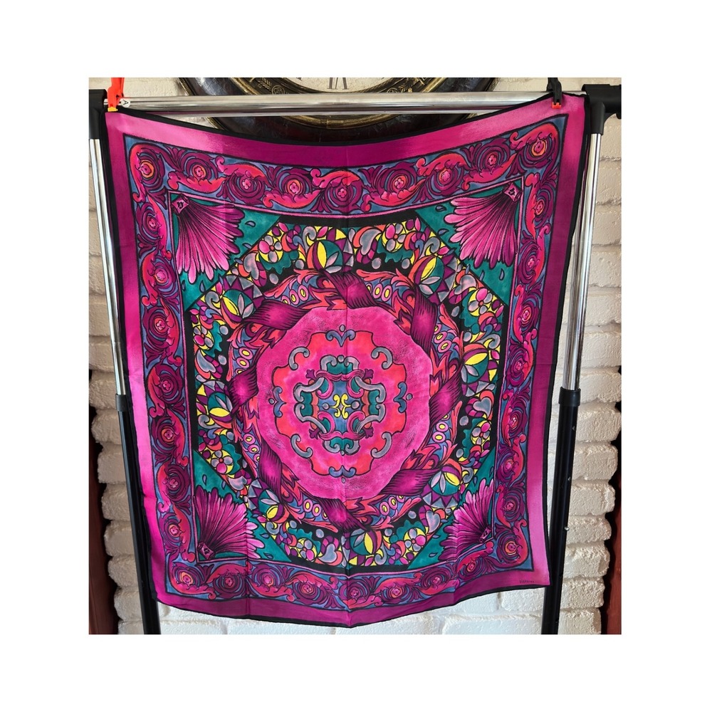 Georgiou Scarf Pink Teal Floral Psychedelic Print Silk Feel Square 31in